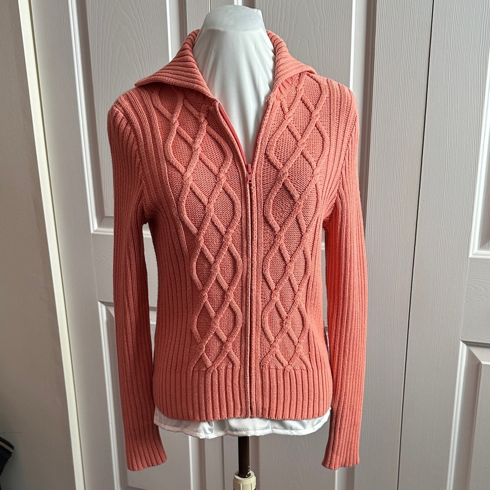 Ann Taylor Coral Cable Knit Cardigan